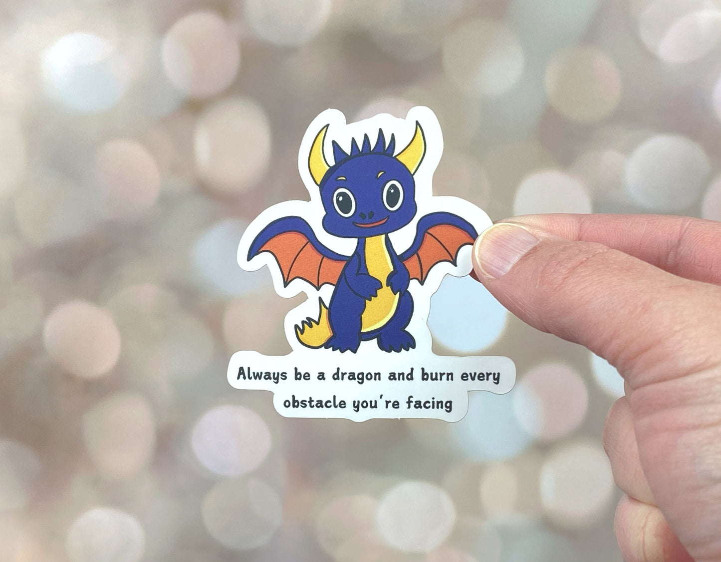 Cute Dragon Vinyl Sticker - Burn Every Obstacle | Fantasy Lovers