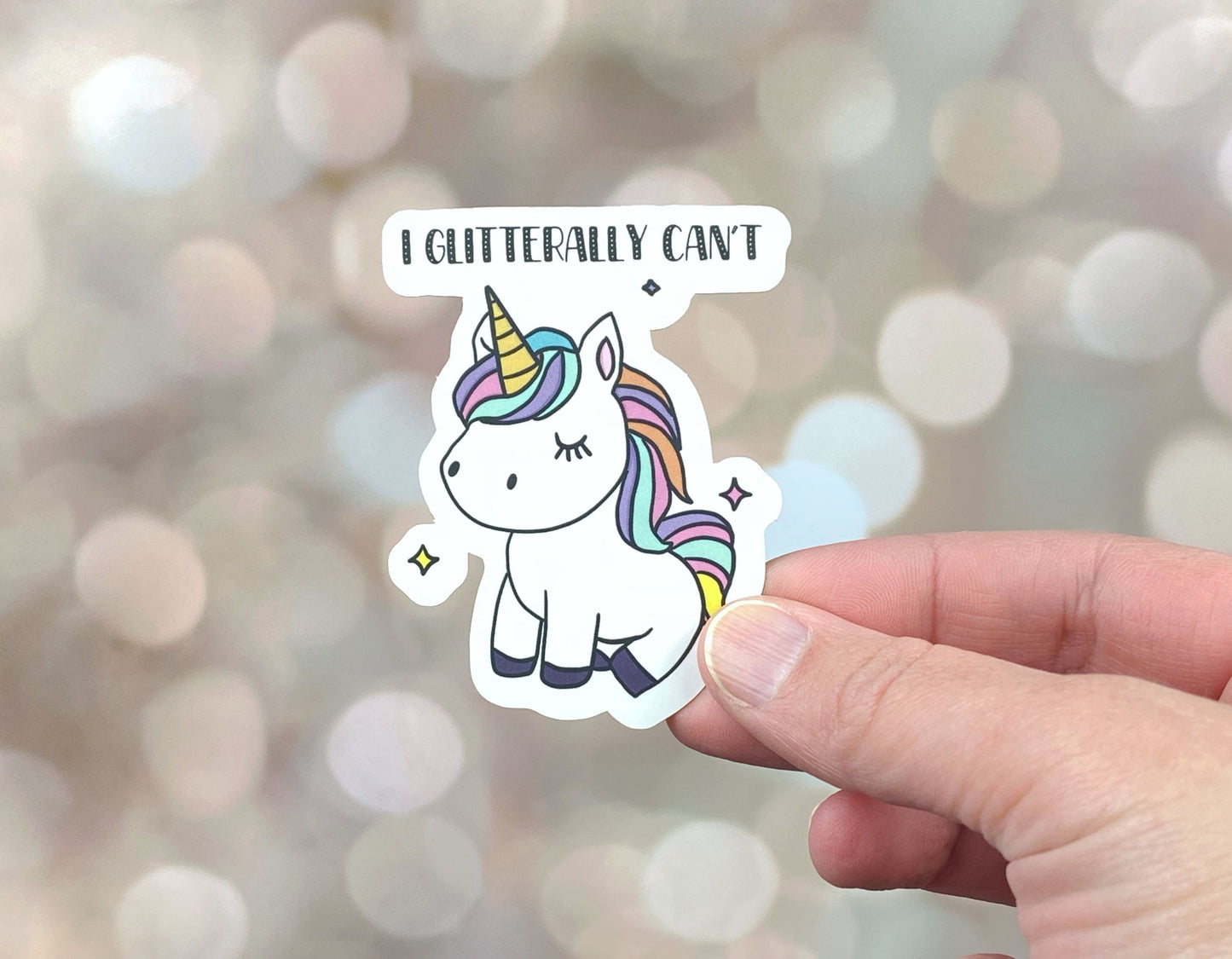 I Glitterally Can't Unicorn Sticker | Adorable & Durable Design