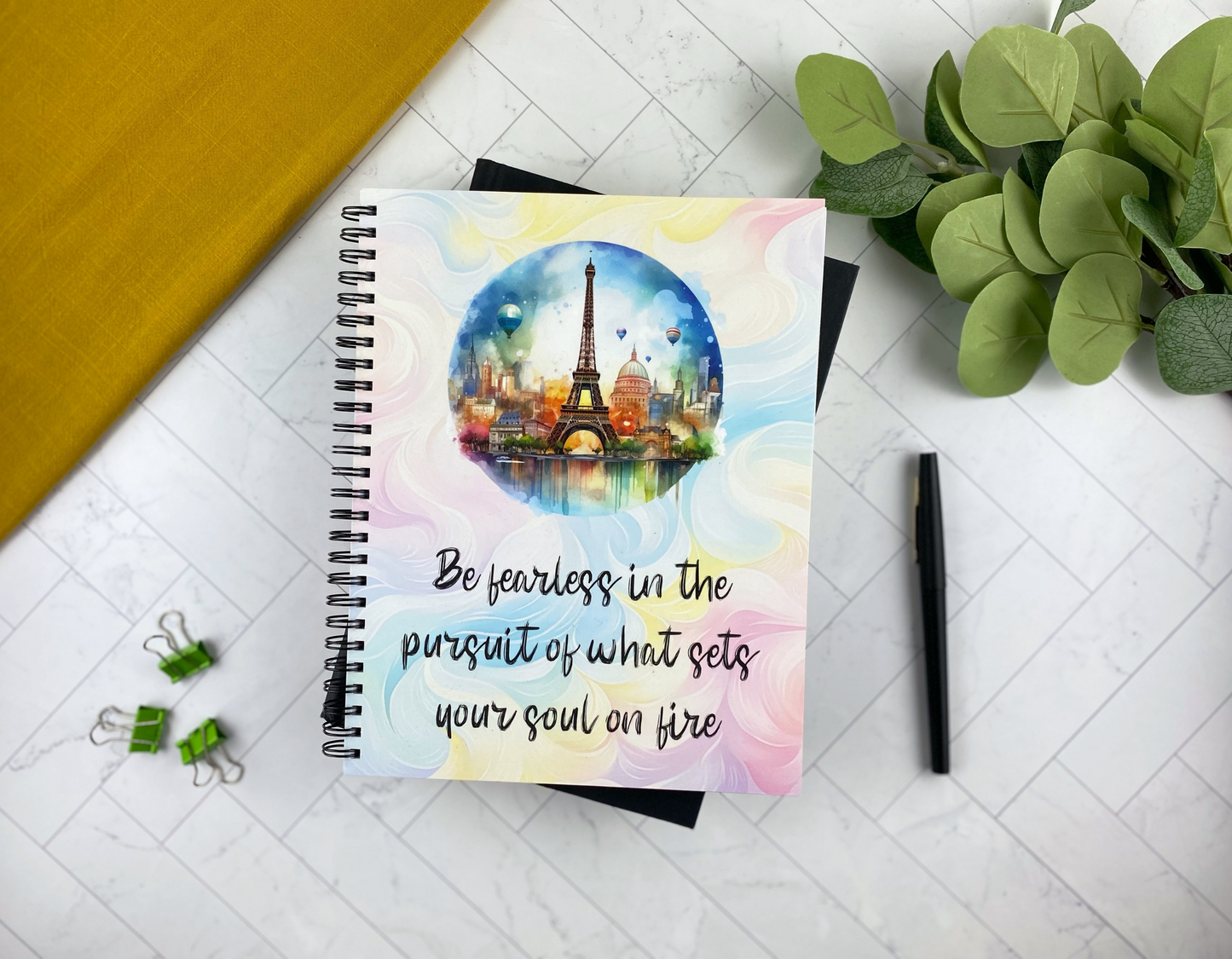 Positive Vibes Eiffel Tower Spiral Notebook: Be Fearless