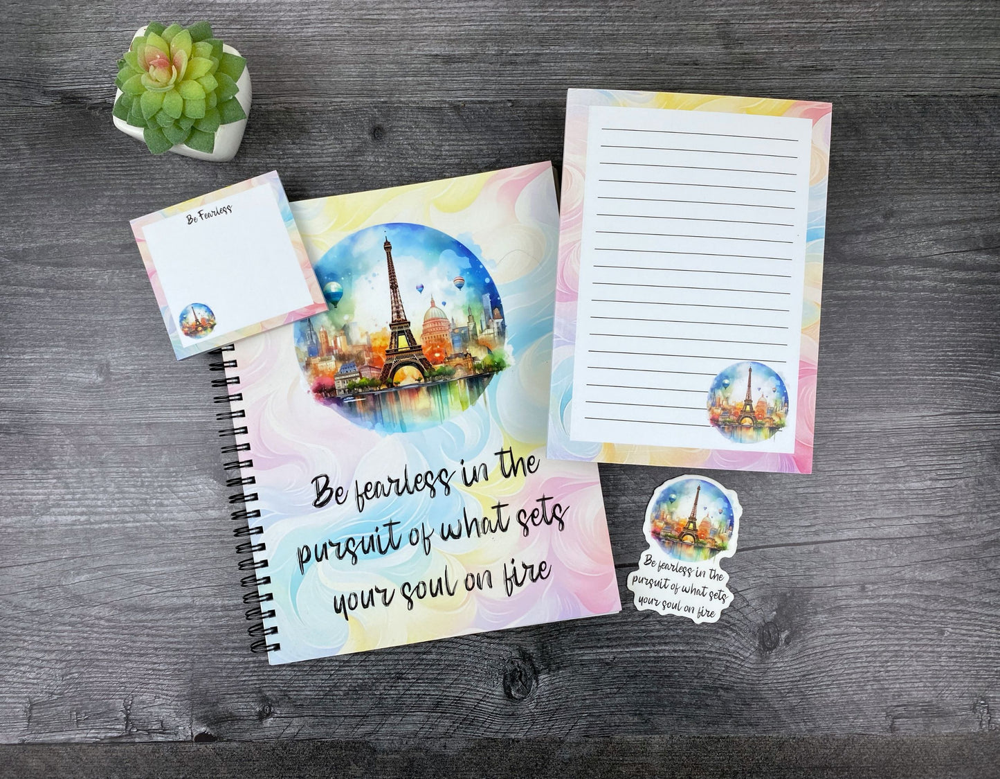 Positive Vibes Eiffel Tower Spiral Notebook: Be Fearless