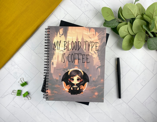 Funny Coffee Lover Notebook: Kawaii Vampire Design