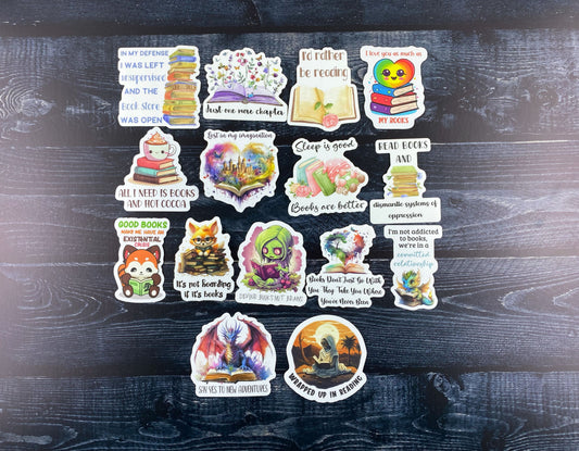 Bookish Vibes Sticker Set: 15 Whimsical Designs