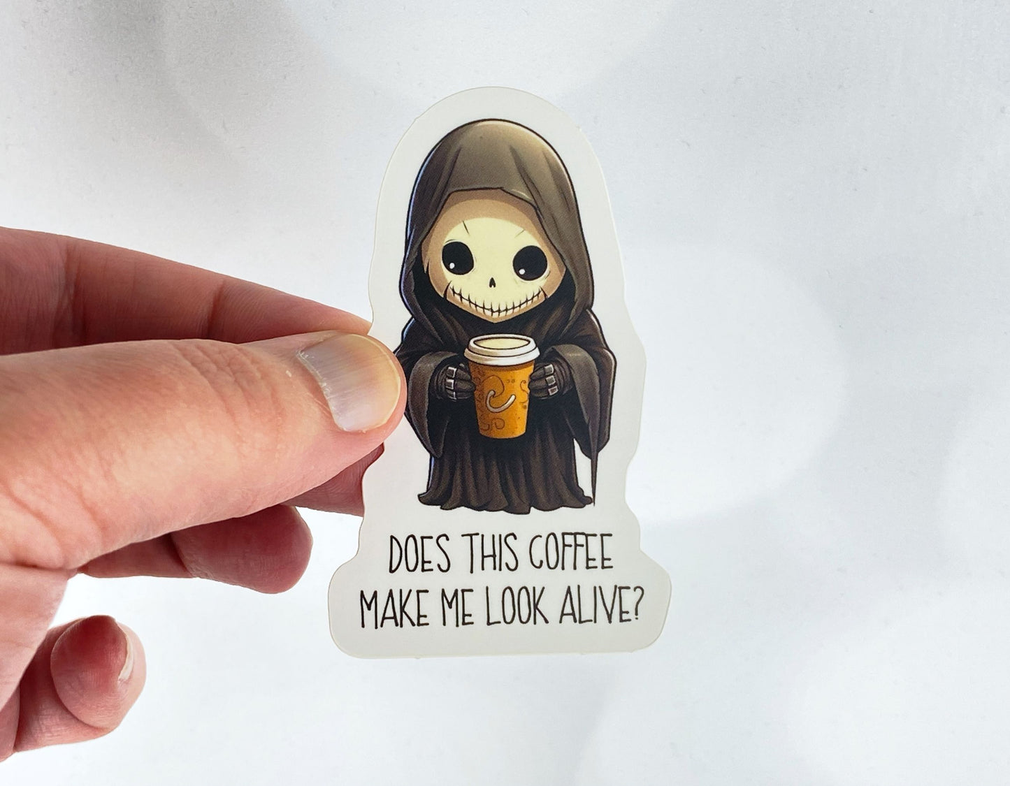 Coffee Lover's Grim Reaper Funny Gothic Sticker