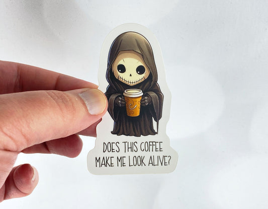 Coffee Lover's Grim Reaper Funny Gothic Sticker