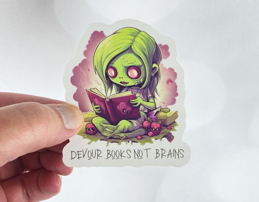 Funny Bookworm Zombie - Devour Books Not Brains Sticker