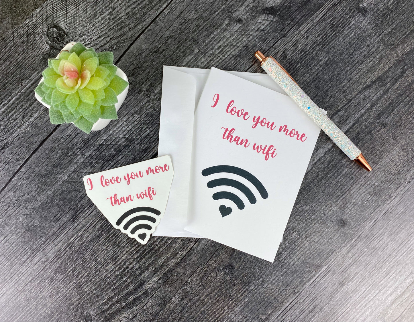 Sarcastic 'I Love You More Than WiFi' Sticker & Greeting Card Set