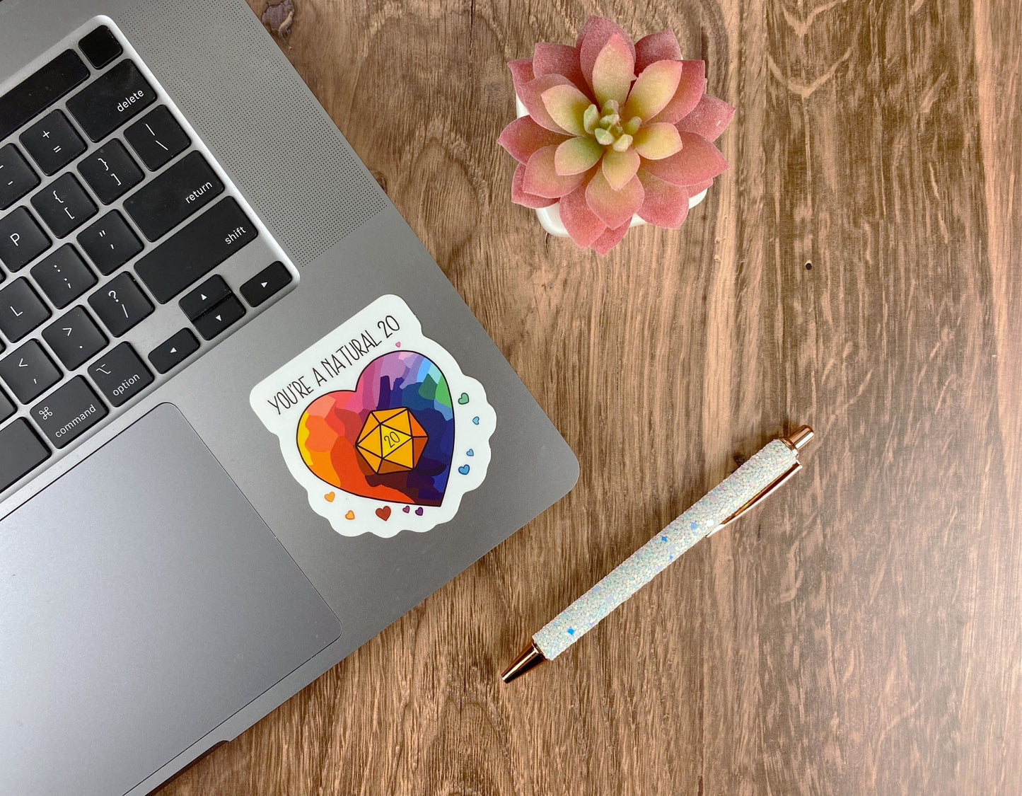 Positive Vibes TTRPG Sticker – Rainbow D20 Heart