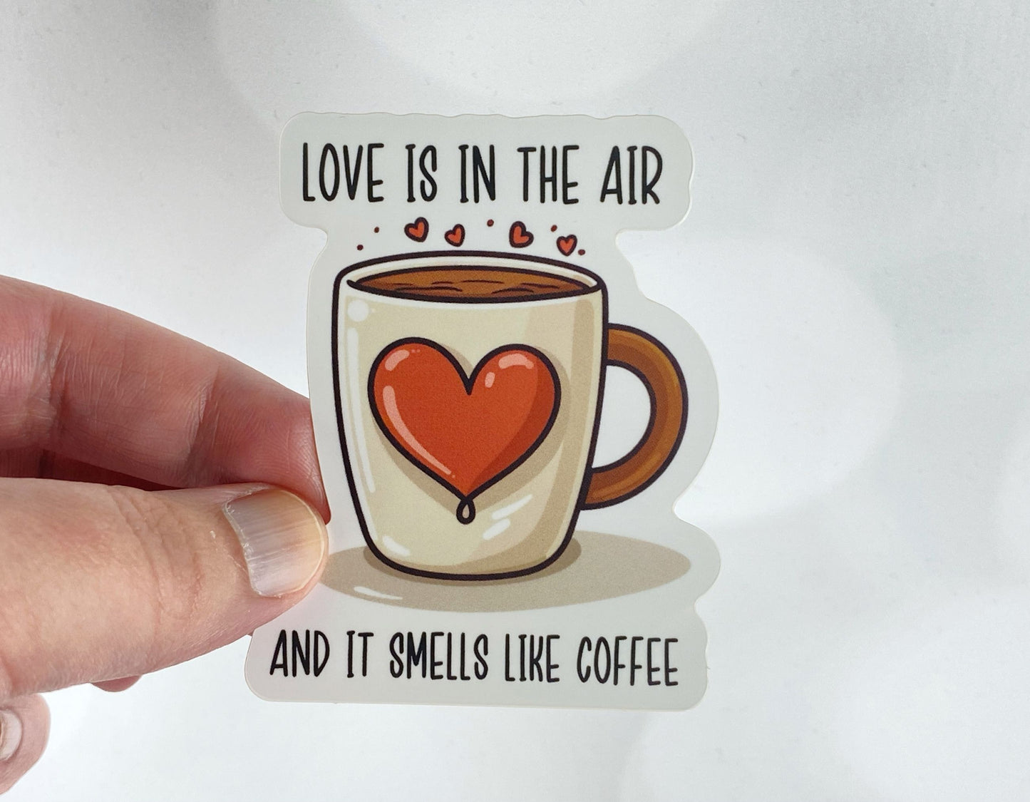 Brew-tiful Romance: "Love is in the Air" Coffee Sticker