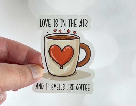 Brew-tiful Romance: "Love is in the Air" Coffee Sticker