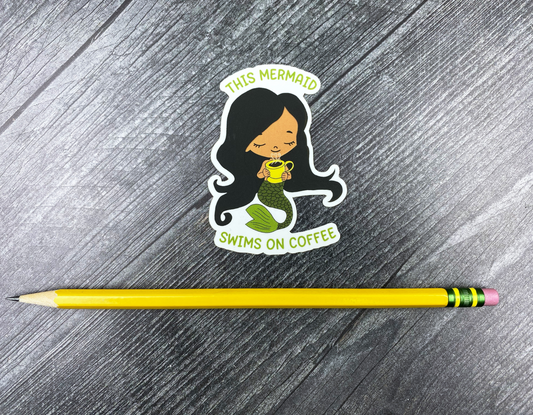 Cute Mermaid 'Swims on Coffee' Sticker