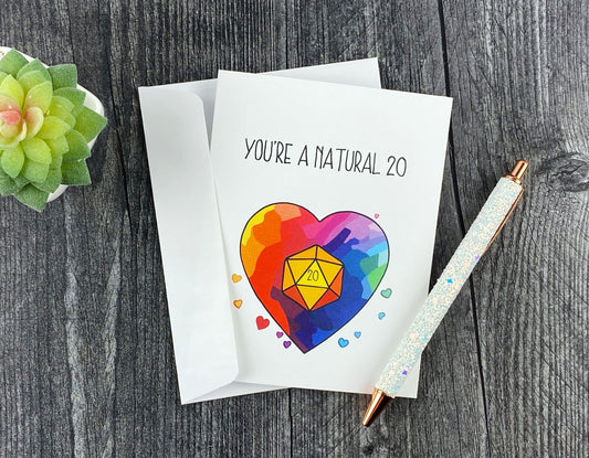 Tabletop Gamer's Card: Rainbow D20 Love Note